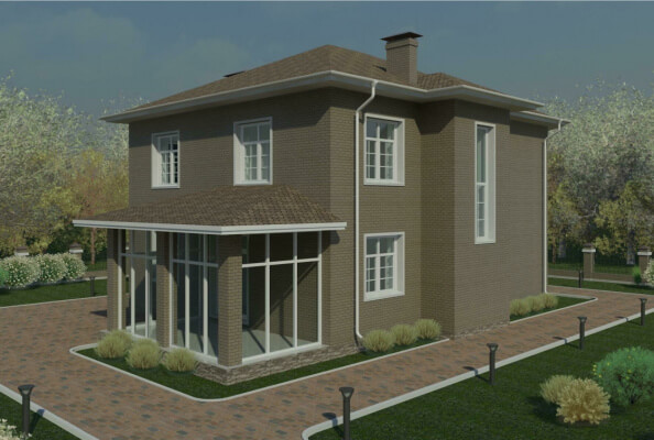 Проект дома с эркером и террасой 93/н-37.. Фасады, планировки(анонс).