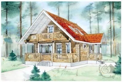 Проект деревянного дома  с террасой и мансардой 70 кв.м. 104/64. Фасады, планировки(анонс).