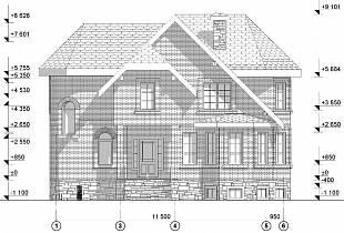 Проект дома с цоколем и мансардой 93/ag-5. Фасад 1.